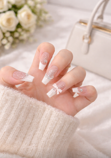 ホワイト フレンチ グリッター リボン